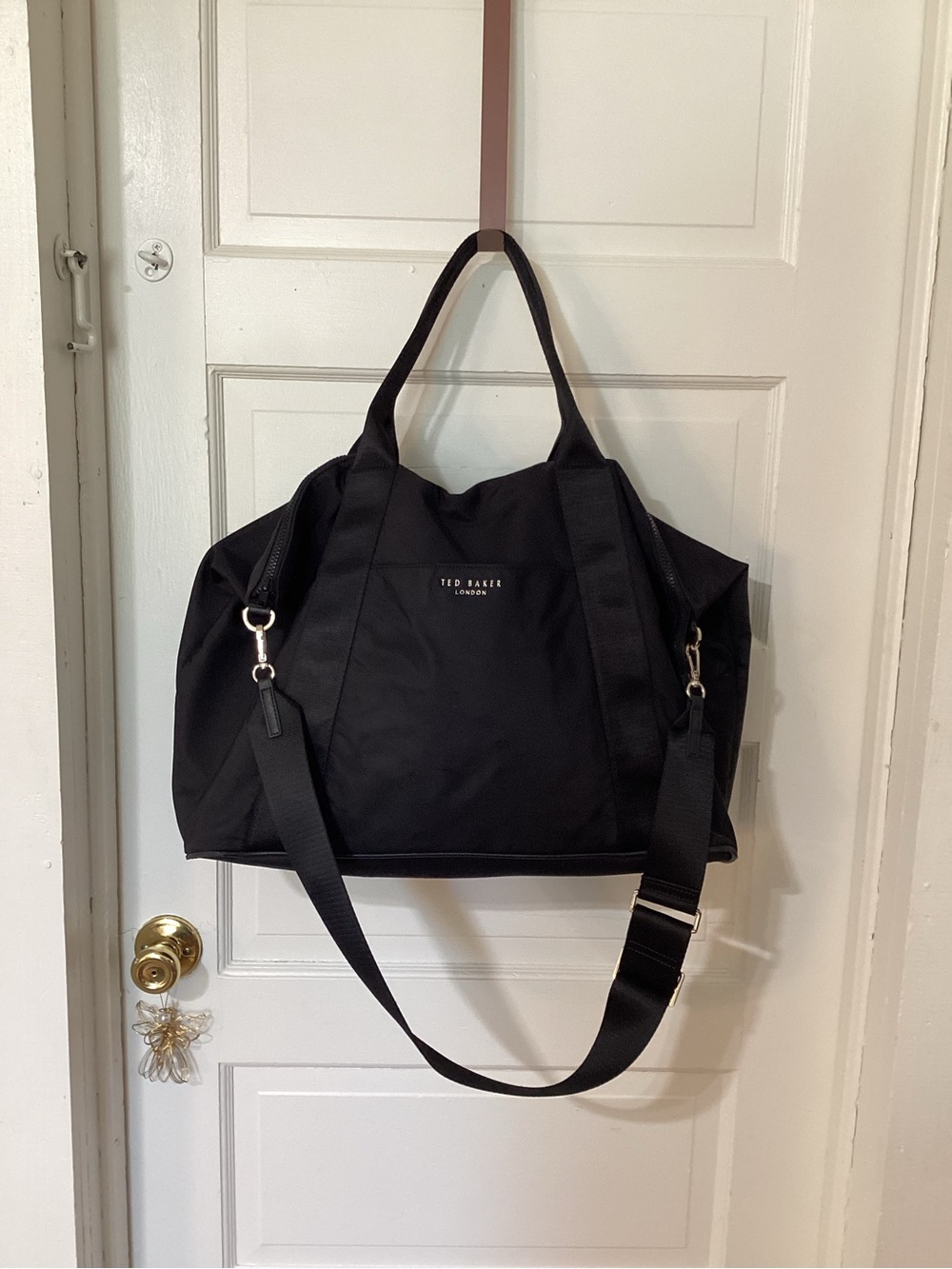 Ted Baker Black Nylon Duffel Tote with Adjustable Strap